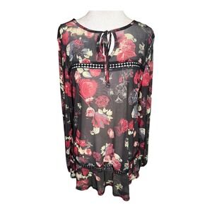 NEW Skye's The Limit Floral Print Sheer Long Sleeve Blouse Top Boho Small